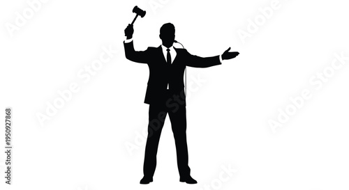 Vector silhouette of businessman holding gavel