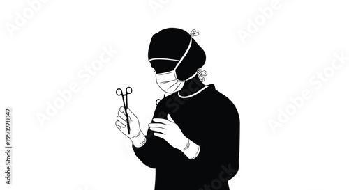 Vector illustration of a surgeon holding medical tools