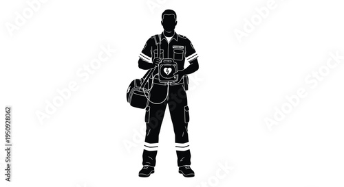 Vector illustration of a firefighter in uniform and equipment