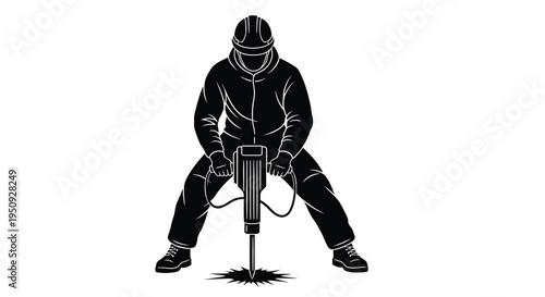 Vector illustration of a worker operating a jackhammer
