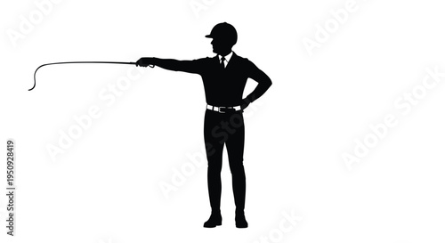 Black silhouette of a man holding a whip, vector illustration