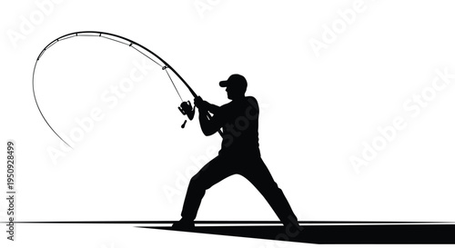 Vector silhouette of man fishing with rod
