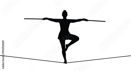 Vector silhouette of a person balancing on a tightrope