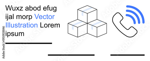 Customer service, logistics, delivery, e-commerce, telecommunication, distribution. A set of three stacked boxes and a phone receiver with signal waves. Customer service and logistics