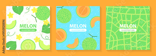 カラフルなメロンのポップパターン背景イラスト｜夏のフルーツベクター素材