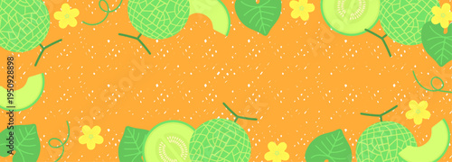 ポップなオレンジ背景のメロン｜夏のフルーツベクター