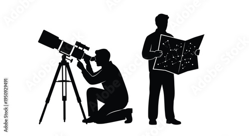 Set of 2 astronomy vector silhouettes