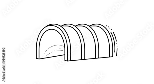 Abstract architectural element, curved structure, industrial design, minimalist line art
