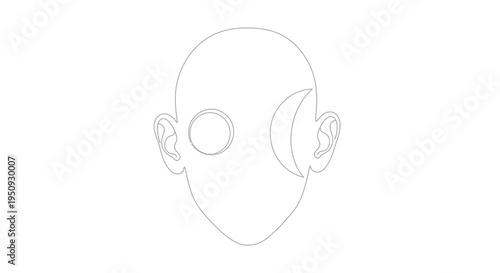 Abstract Human Face Outline with Crescent Moon Element and Single Eye Circle