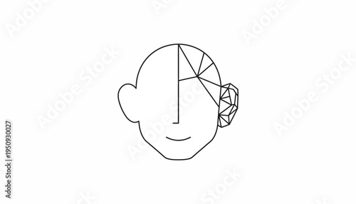 Abstract human head split into geometric shapes and organic lines, symbolizing duality