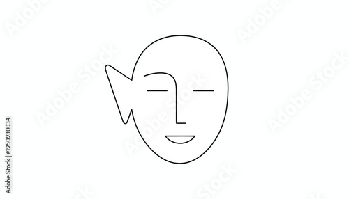 Abstract Minimalist Face Icon with Arrow Symbolizing Thought Process or Idea