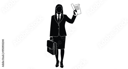 Vector illustration of businesswoman holding tablet and briefcase