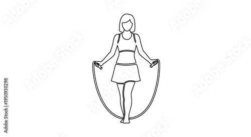 Woman Jumping Rope, Fitness Exercise, Healthy Lifestyle, Line Art Illustration