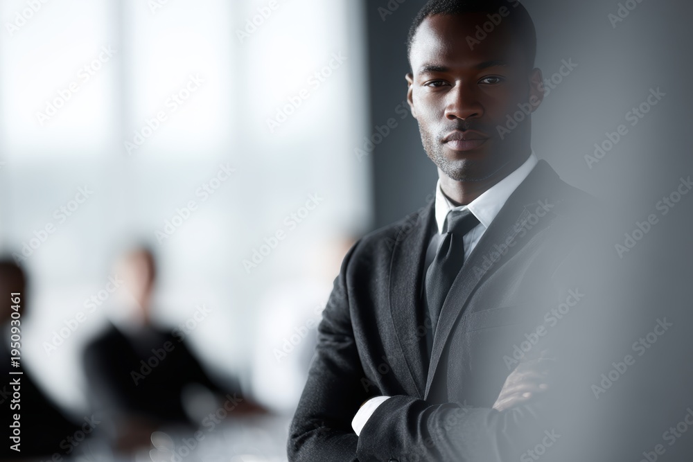 Fototapeta premium confident businessman standing in boardroom during corporate meeting leadership concept