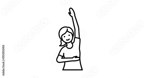 Woman stretching arm up, simple line drawing, healthy lifestyle, exercise, fitness, wellness