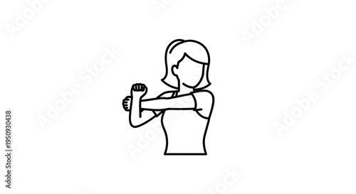 Woman stretching arm, fitness, exercise, healthy lifestyle, workout, simple line art icon