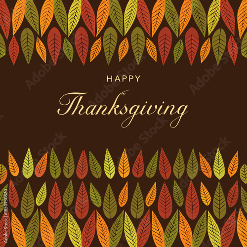 Festive autumn leaves and calligraphy convey a happy thanksgiving message
