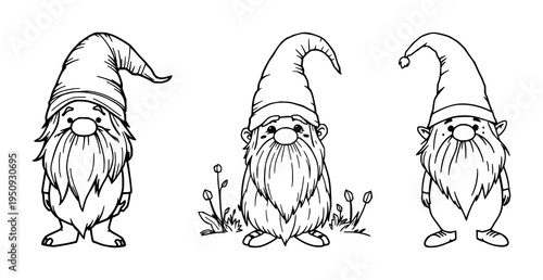 Forest gnome set with doodle style illustration featuring friendly, forest, gnome with whimsical, playful, pastel and lively