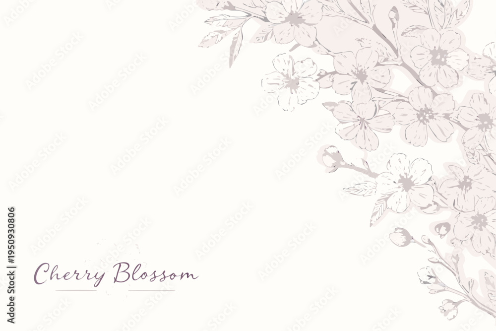 Obraz premium Delicate cherry blossoms cascade from a branch filling the right side