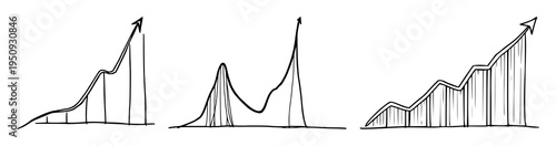 Business growth set with ascending arrow and line graph featuring financial data, success, development with progress and strategy