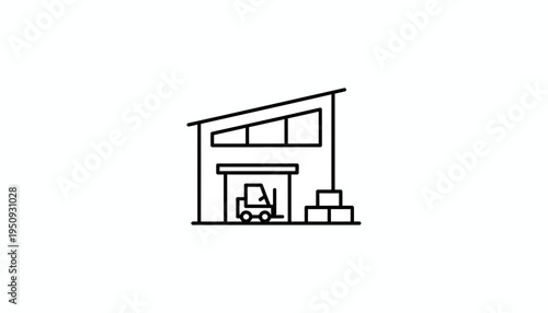 Warehouse with Forklift and Boxes Icon: Logistics and Industrial Storage Symbol