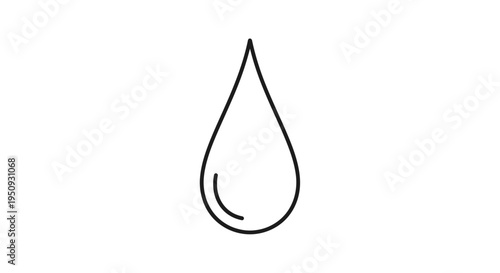 Water Drop Icon, Simple Line Art, Essential Liquid Element, Purity Symbol