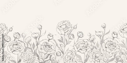 Delicate floral border with sketched carnations and budding stems