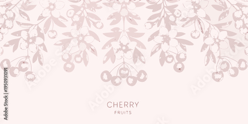 Delicate pink cherry blossom and fruit pattern on a light background