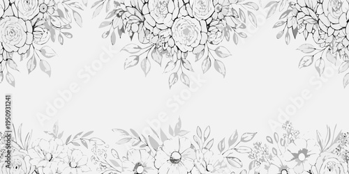 Elegant botanical illustration featuring roses and delicate floral arrangements