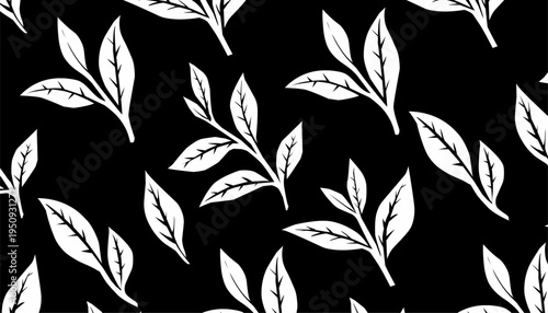 Tea leaves pattern background. Leaf seamless pattern. Tea leaf background. seamless patterns with green leaves