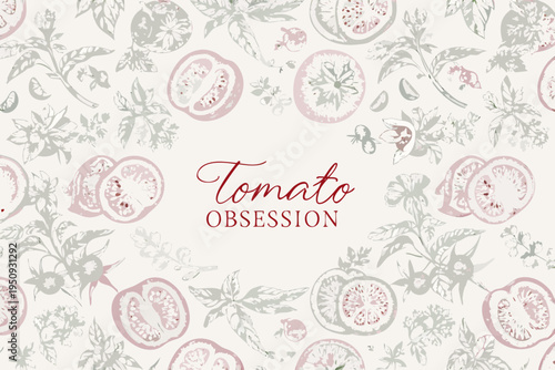 Vintage tomato pattern with botanical illustrations and handwritten text