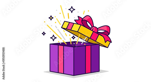 Vector illustration of a purple gift box with a yellow surprise popping out