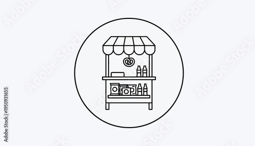 Street Food Stall Icon: Small Business, Outdoor Market Stand with Snacks and Drinks