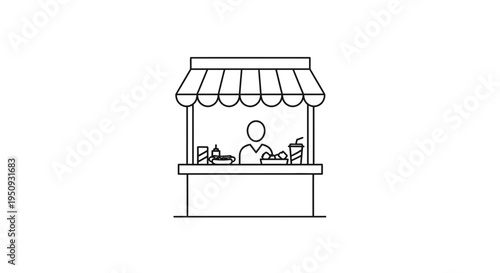 Street Food Stall Icon: Vendor Serving Fast Food and Drinks