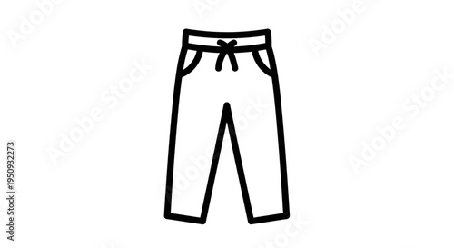 Simple line icon of casual pants with drawstring, isolated on white background.