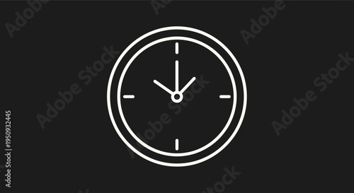 Simple white clock face icon on a dark background, representing time, schedule, and punctuality.