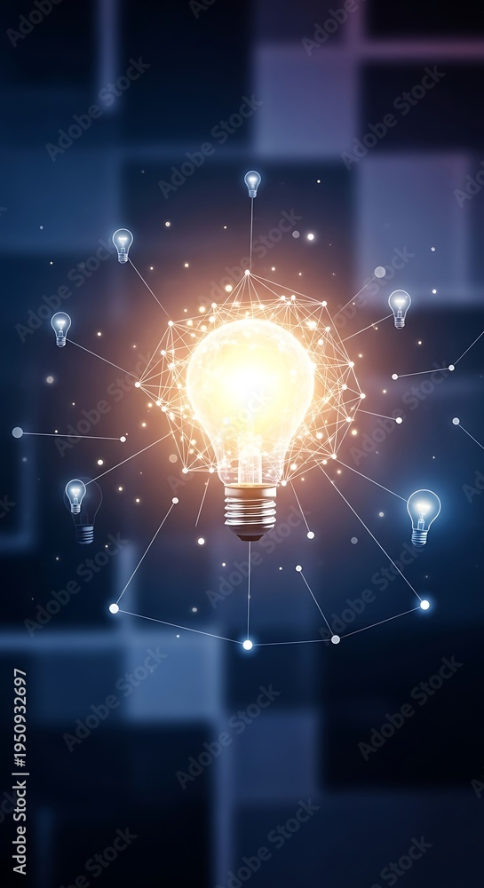 custom made wallpaper toronto digitalIlluminated electric filament bulb radiates energy within a glowing digital network structure