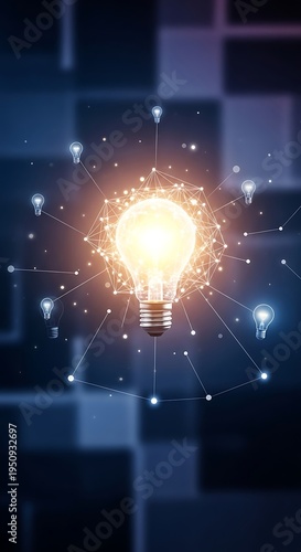 Wallpaper Mural Illuminated electric filament bulb radiates energy within a glowing digital network structure Torontodigital.ca