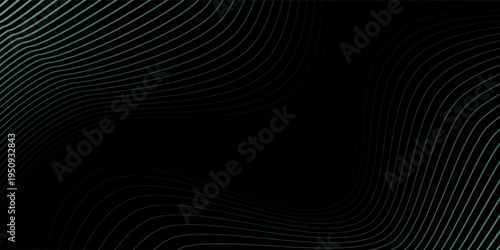 Abstract background with waves for banner. Medium banner size. Vector background with lines. Element for design isolated on black. Black, green and blue. Ocean, night, card
