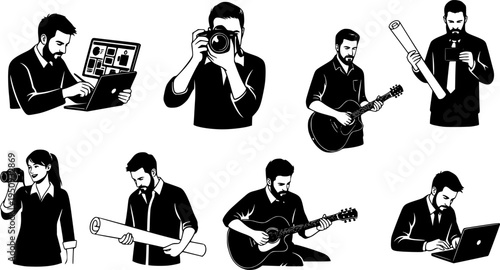 Creative professionals silhouettes isolated on white background, Vector