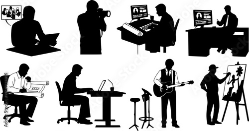Creative professionals silhouettes isolated on white background, Vector