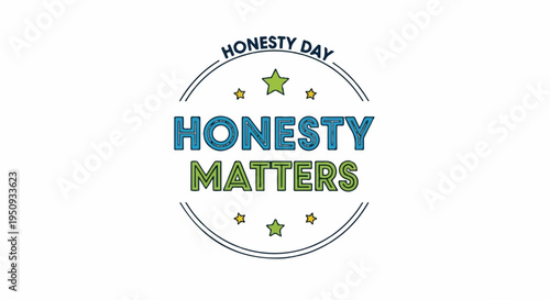 Honesty matters logo with blue and green text stars and circle on white background for honesty day
