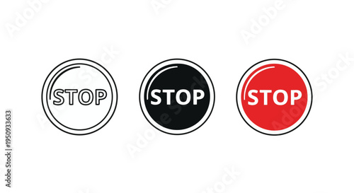 Three stop signs in different colors on for traffic and road signs