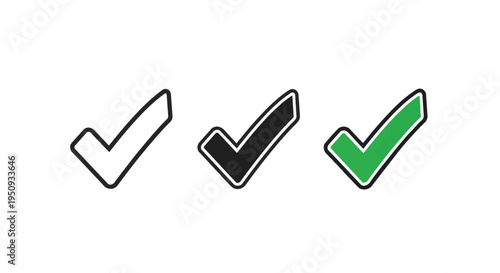Three checkmarks in different colors on a for approval and confirmation