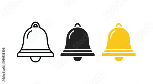 Three bells in different colors on a for notification or alert concepts