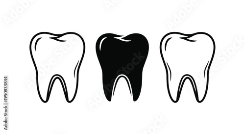 Three tooth icons in a row with one filled in black and