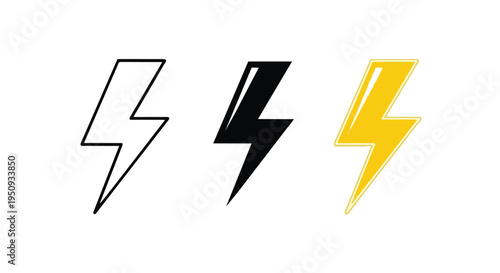 Three lightning bolt icons in black, white, and yellow colors