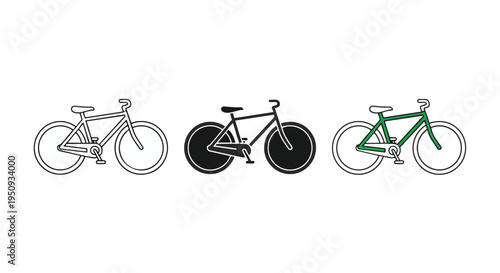 Three bicycles in different line art styles