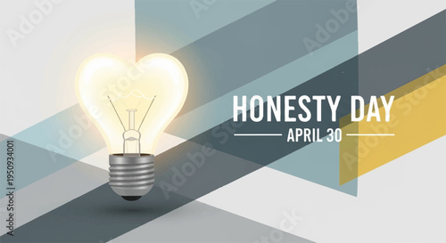 Heart shaped light bulb on honesty day symbolizing truth and integrity on april 30 with geometric background