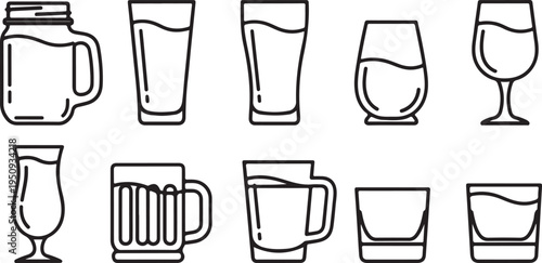 Assorted drink containers filled with water and beer Vector